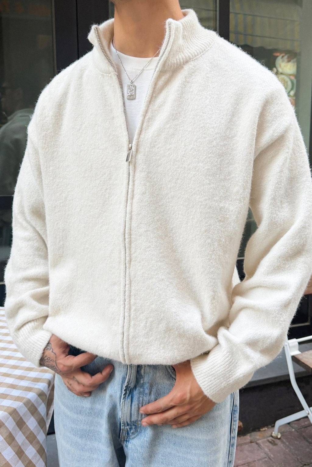 Duks oversize fleece i bardhë - afër