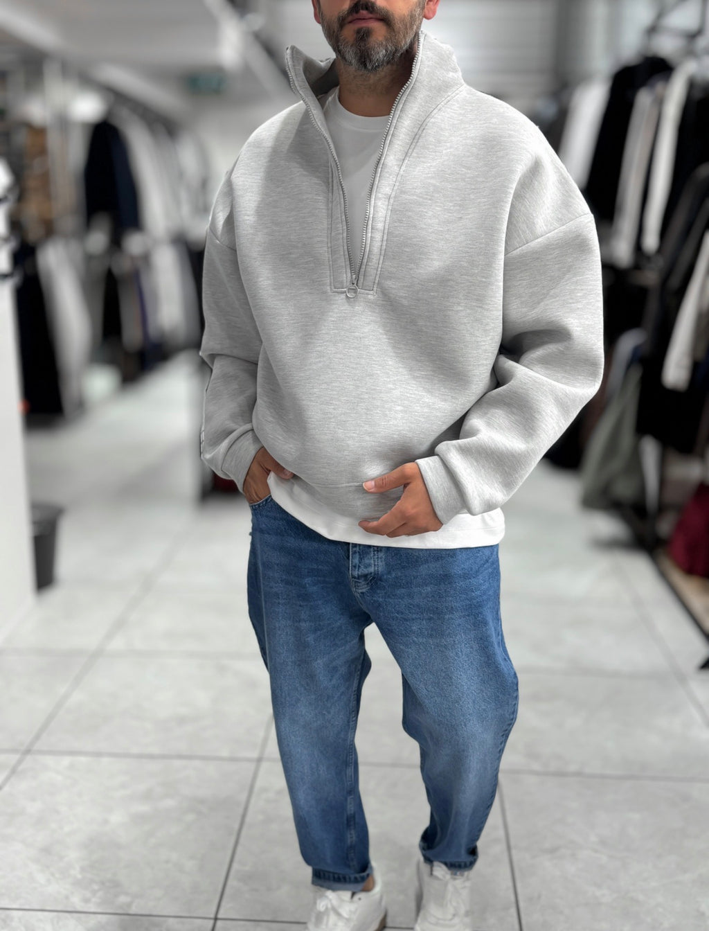 Duks oversize gjysmë-zip gri