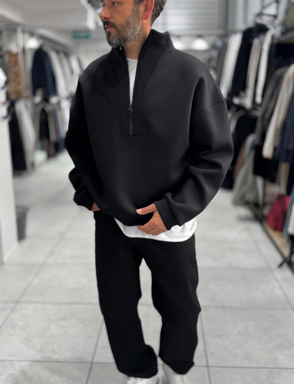 Duks Panda oversize gjysmë-zip i zi