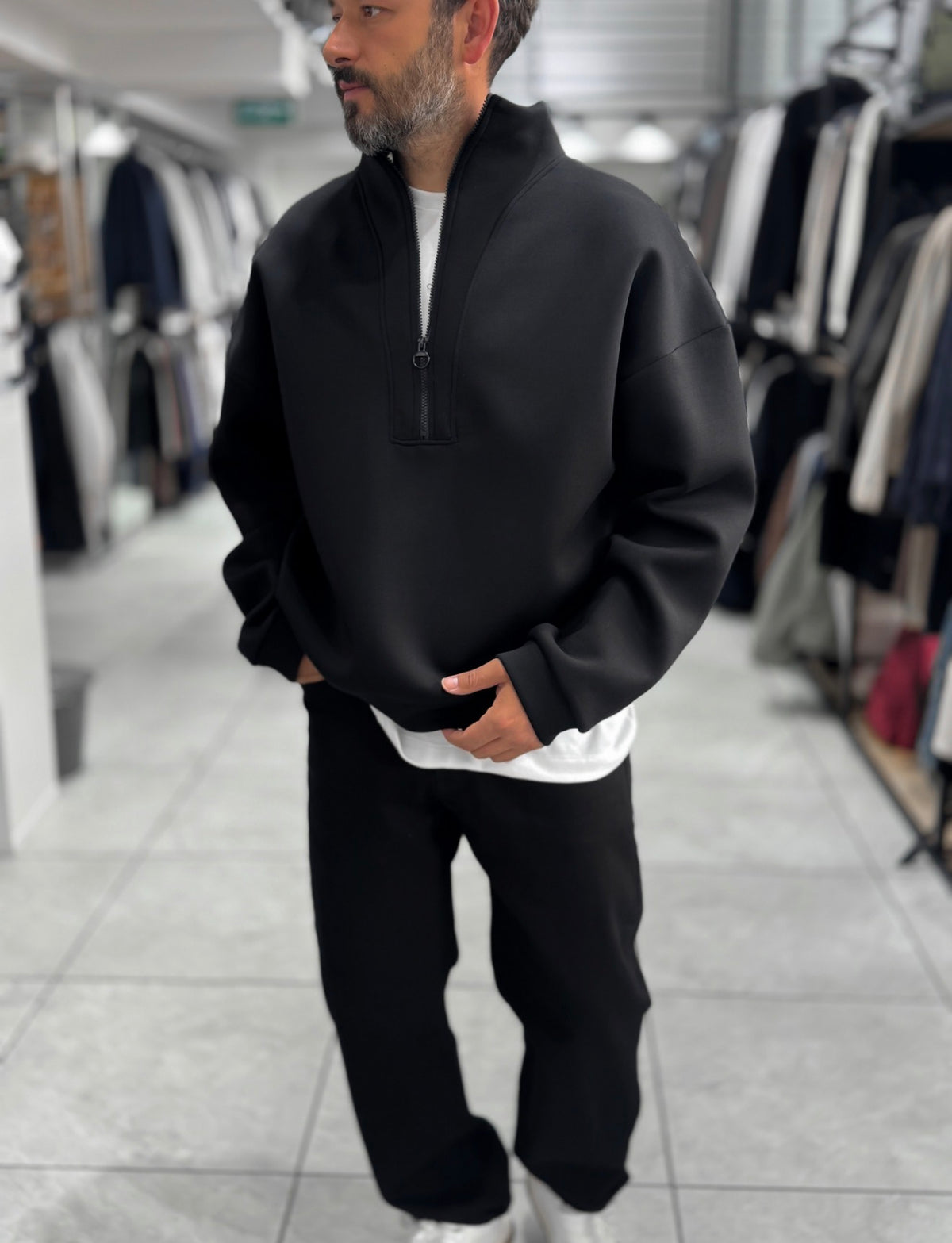 Duks Panda oversize gjysmë-zip i zi