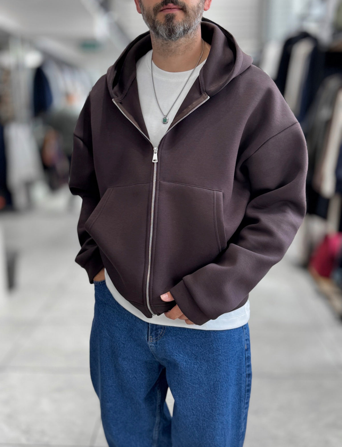 Duks Panda oversize me zip çokollatë - afër