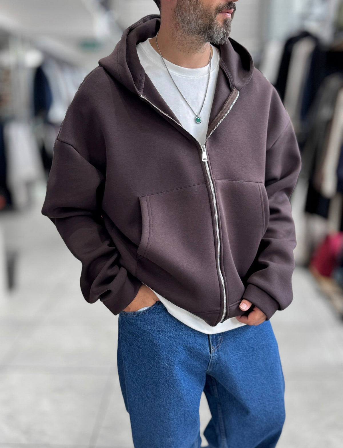 Duks Panda oversize me zip çokollatë
