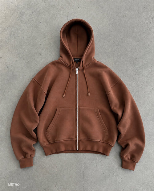 Hoodie Basic kafe me zinxhir