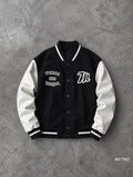Jacket Crop Varsity e zezë përpara