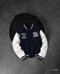 Jacket Crop Varsity kaltër e errët përpara