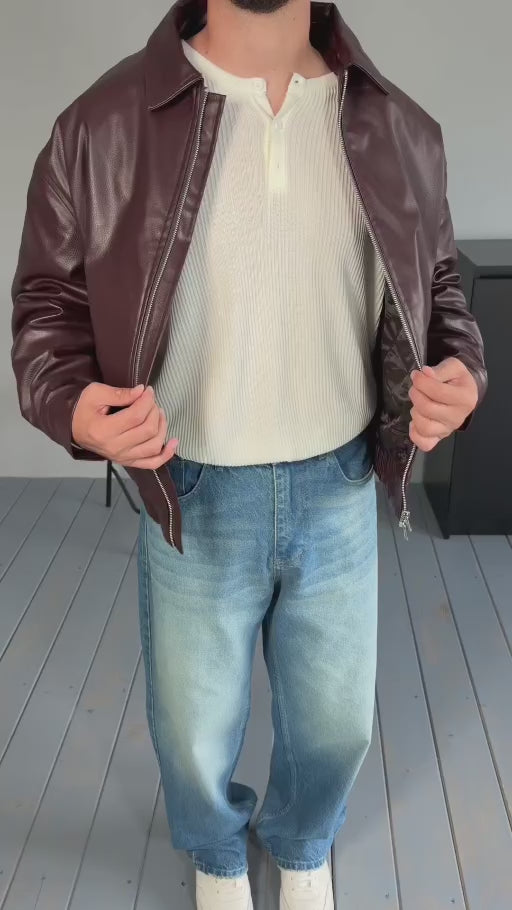 Xhaketë Lëkure Oversize Bordo