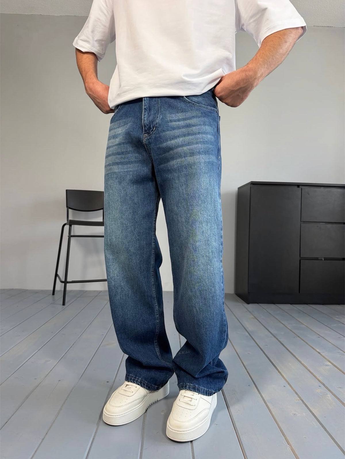 Xhinse Baggy të kaltra - përpara